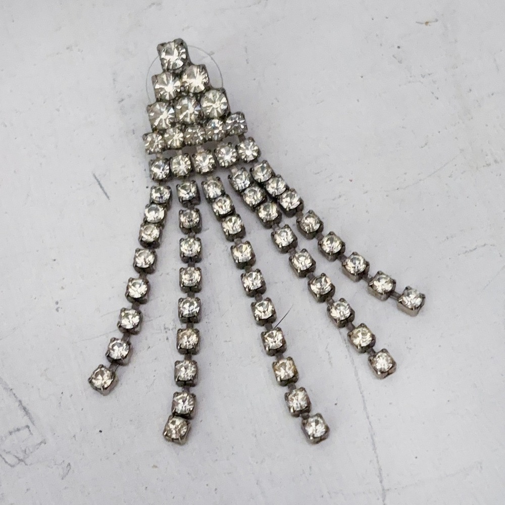 One Single VTG Rhinestone Waterfall Drop Earring Silver Toned Post Back